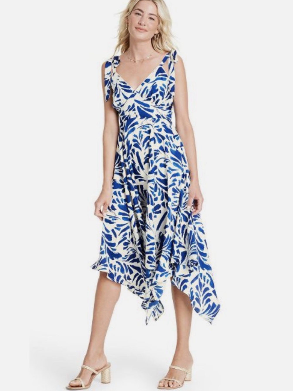 Alexis Blue and White Floral Asymmetrical Midi Dress